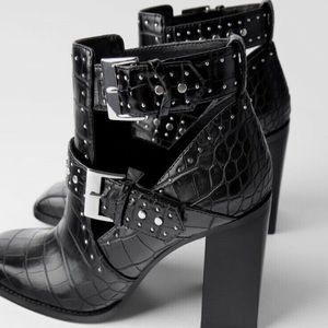 Zara Animal Print Heeled Ankle Boots